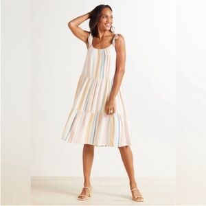 Rails Capri Melon Stripe Linen Blend Tiered Layered Midi Dress M